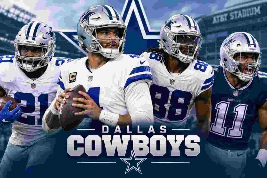 Dallas Cowboys players in team uniforms at AT&T Stadium