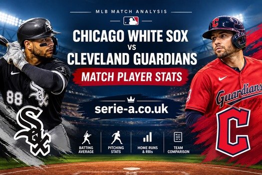 Chicago White Sox vs Cleveland Guardians match player stats featuring baseball players, team comparison, batting average, and pitching stats.