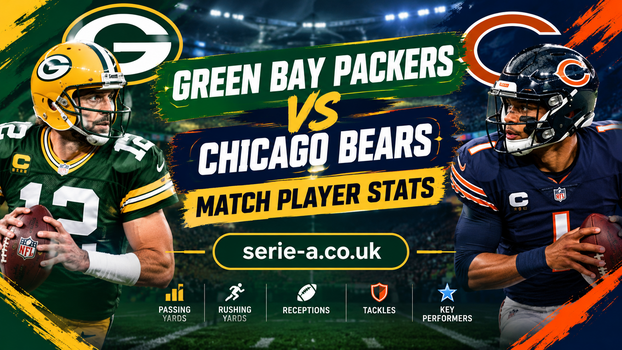 Green Bay Packers vs Chicago Bears match player stats featured image showing both NFL teams and key player statistics.